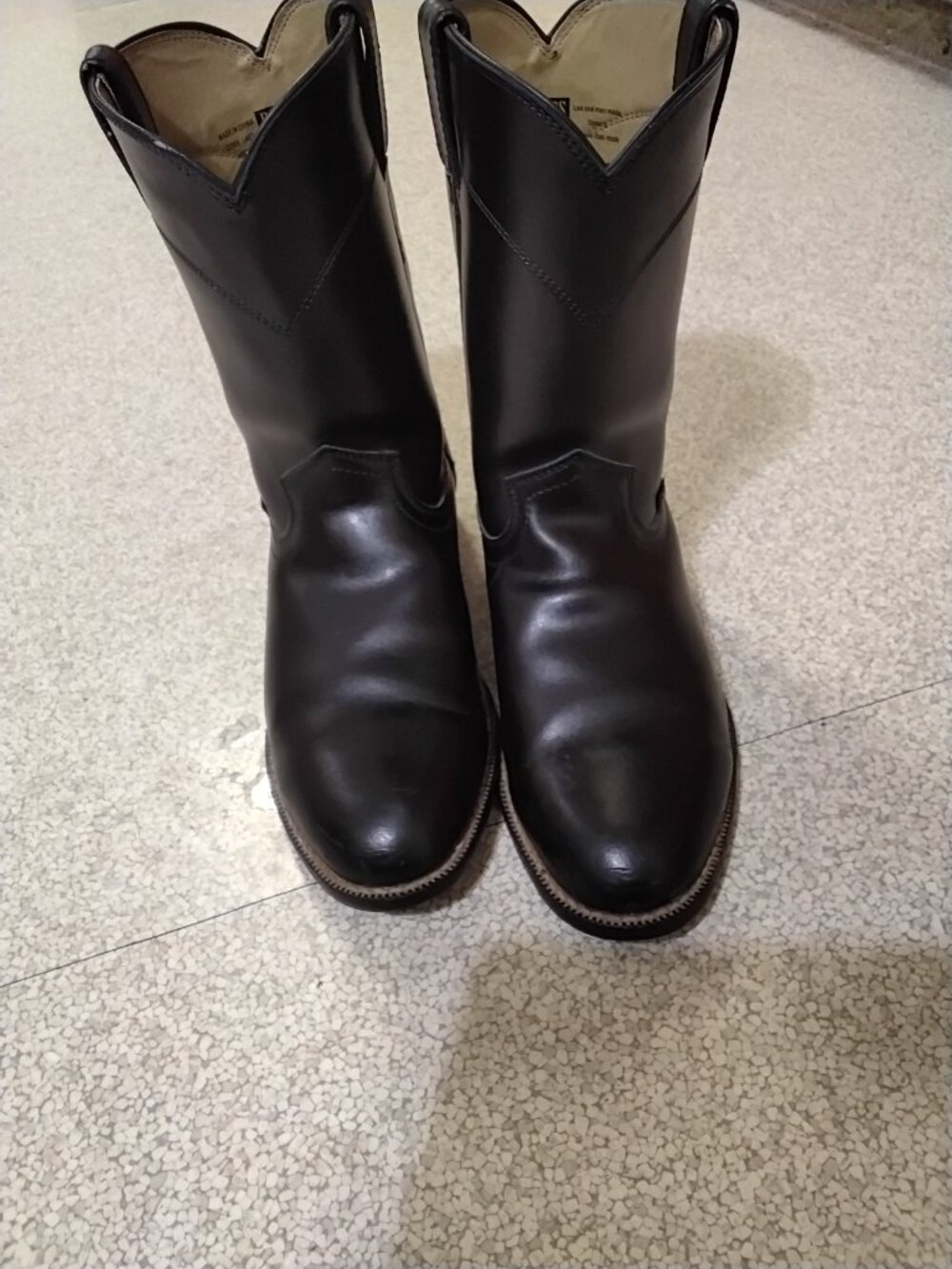 Justin Men's Temple 10" Black Leather Roper Western Boots | JB3000 | Size 12D - Picture 7 of 10